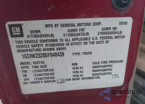 2005 Chevrolet Silverado 2500Hd Lt z USA, uszkodzony, nr VIN 1GCHK23205F948439